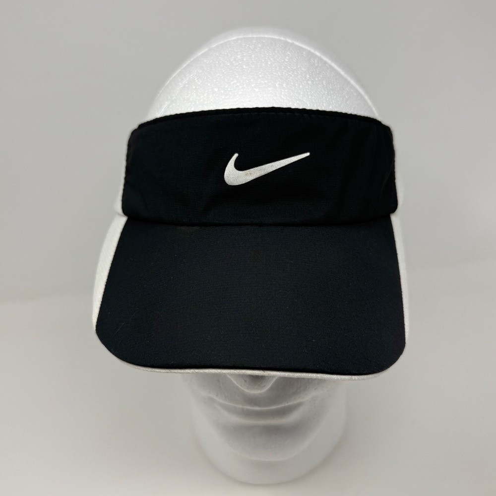 Vintage Nike Golf Visor Black White Swoosh Adjustable Sport Hat 256875-010 OSFA